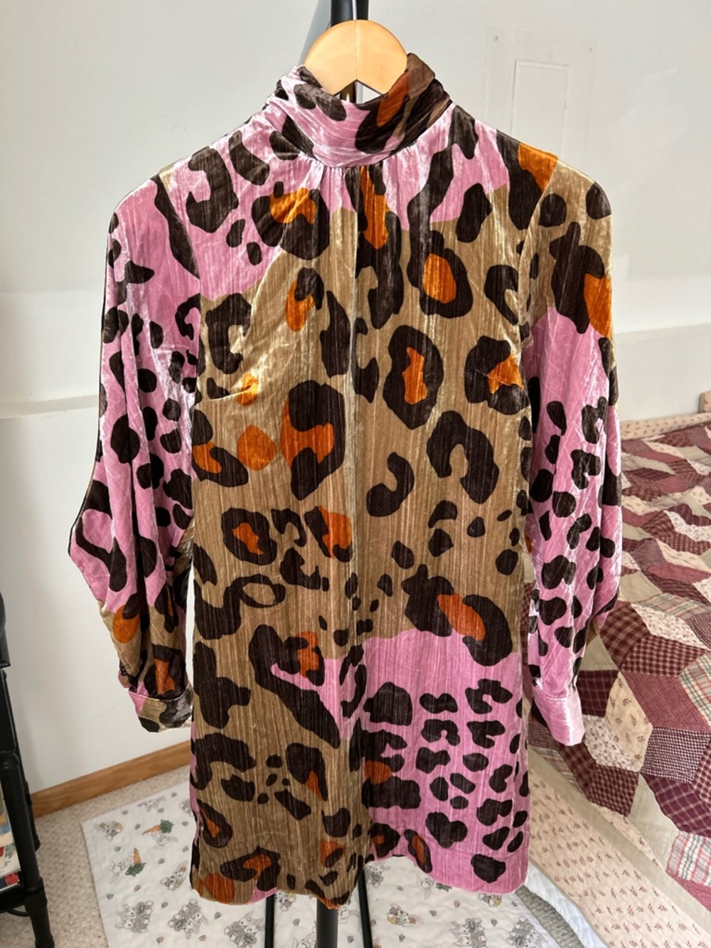 Anthropologie Velvet Leopard Cheetah Print Mini Dress Long Sleeve 0